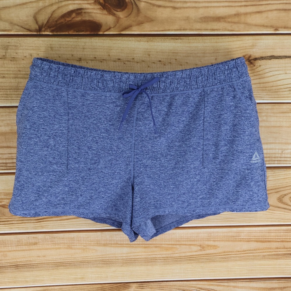 Reebok Athletic Shorts Womens 3XL Blue‎ Heathered Pockets Elastic Waist Comfort